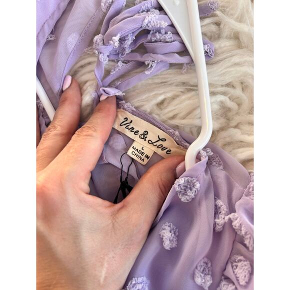 NWT Vine & Love women's textured polka dot short Sleeve Dress purple‎ Sz large - Picture 9 of 12